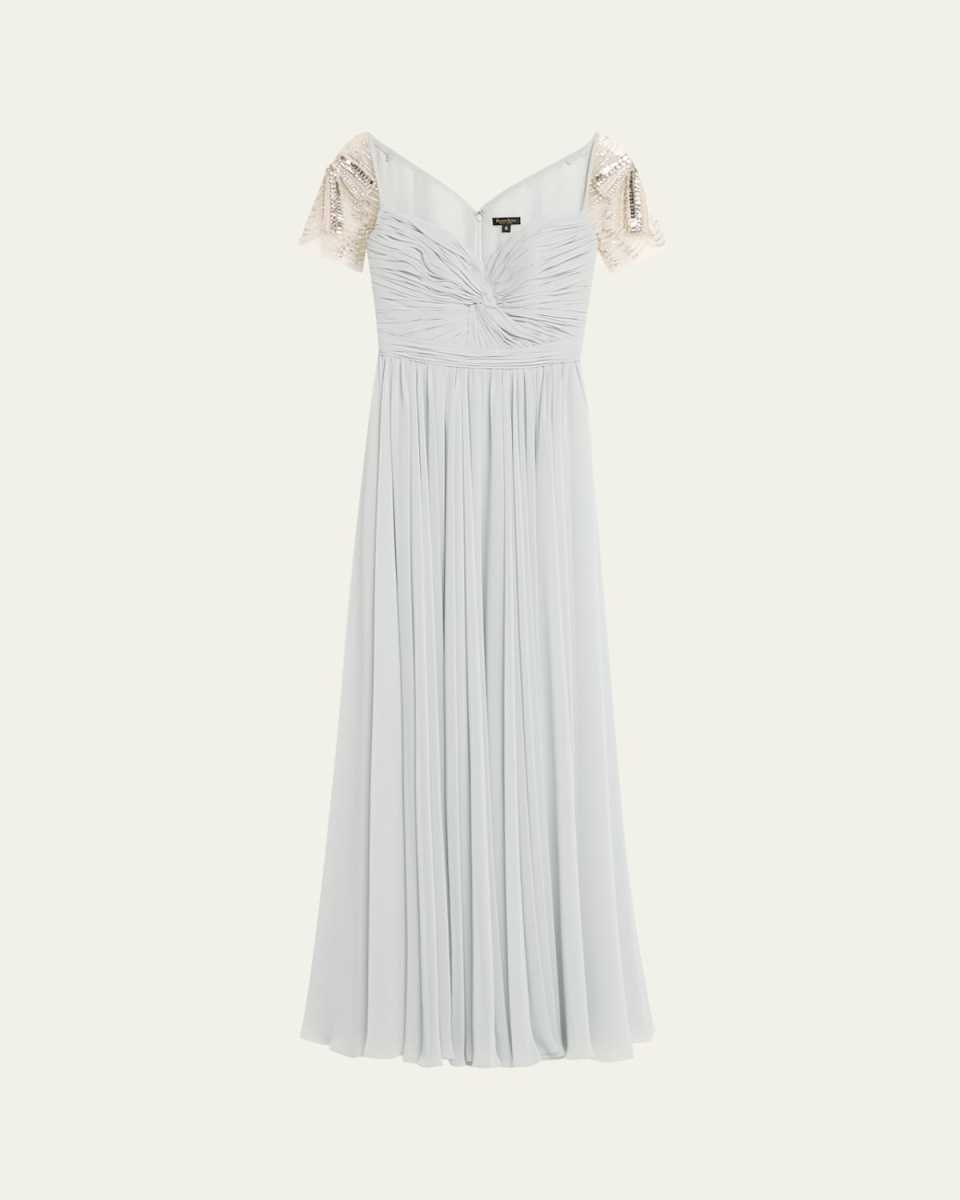 Pleated Chiffon Embellished Gown